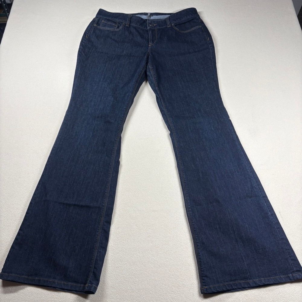 Ann Taylor LOFT Curvy Flare Jeans Sz 10 Dark Wash Blue Denim Classic Boho Chic